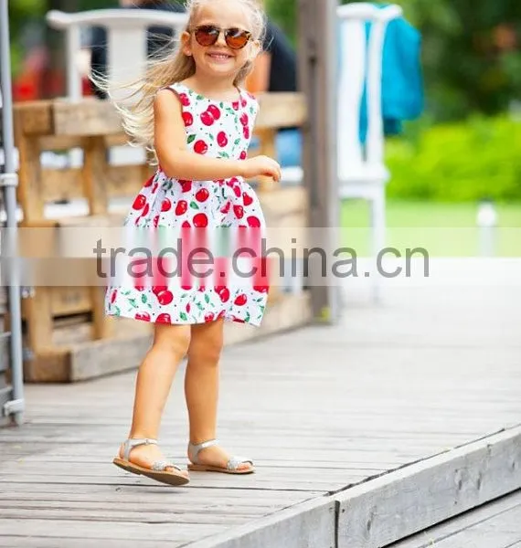 Bright Cherry Print Family Outfits Mommy And Baby Matching Mommy And Me Dress Women Girl Frock Dress photo-2