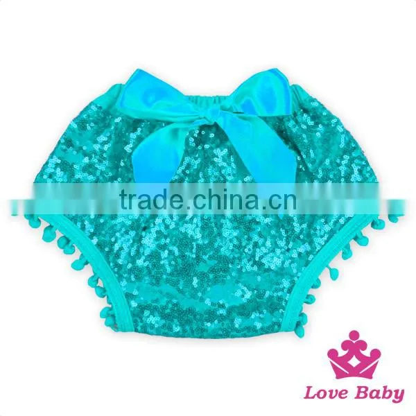 Baby Cotton Hot Fashion Baby Sparkle Bloomers Newborn Baby Sequin Pom Pom Bloomers With Ribbon Bow photo-5