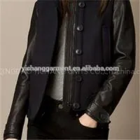 Women Wool Blend Bomber Jacket With Lambskin Sleeves