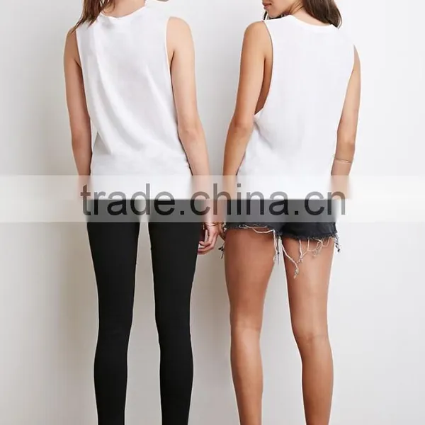 Unfinished Aarm Hole Cut Solid Color Cotton Best Babes Muscle Tee Set With Lovely Printing photo-2
