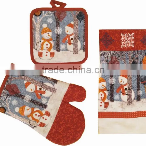 3pc Kitchen Set Oven Mitt, Cotton Kitchen Towel, Pot Holder