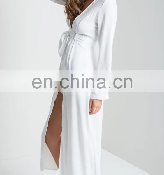 White Long Sleeve Plunge Adult Romper Pattern Summer Maxi Playsuit photo-5