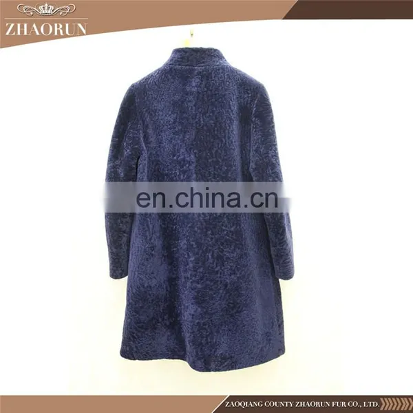 Top Quality Australia Sheepskin Coat Women Dark Blue Winter Cashmere Long Fur Coat photo-2