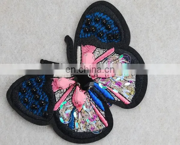 Good Quality Wholesale Beaded PINK Butterfly Embroidery Patch for Clothing photo-6