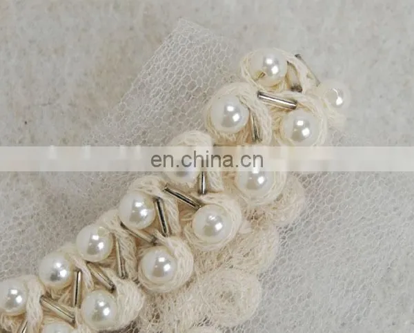 White Lace Peal Beaded Mesh Decorative Lace Trimming photo-6