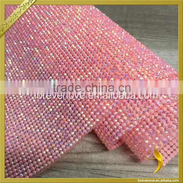 China Shoe Decoration Pink Crystal Sheets Hot Fix Rhinestones Mesh in Bulk FRM-234 photo-3