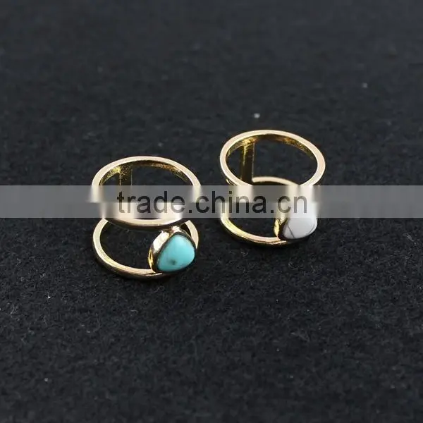 Fashion Gold Ring Design Turquoise Stone Inlay Double Ring for Girls photo-4