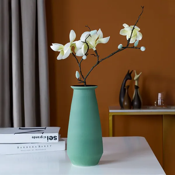 Beautiful Green Tall Nordic Morandi Modern Simple Ceramic Vase For Shopping Mall Decor photo-4