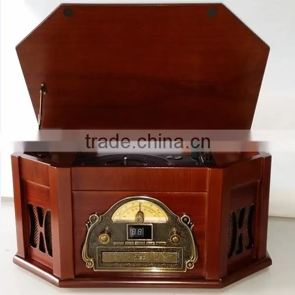 60s-Style Gramophone,Wooden Record Player&Jukeboxes With AUX Input/CD Player