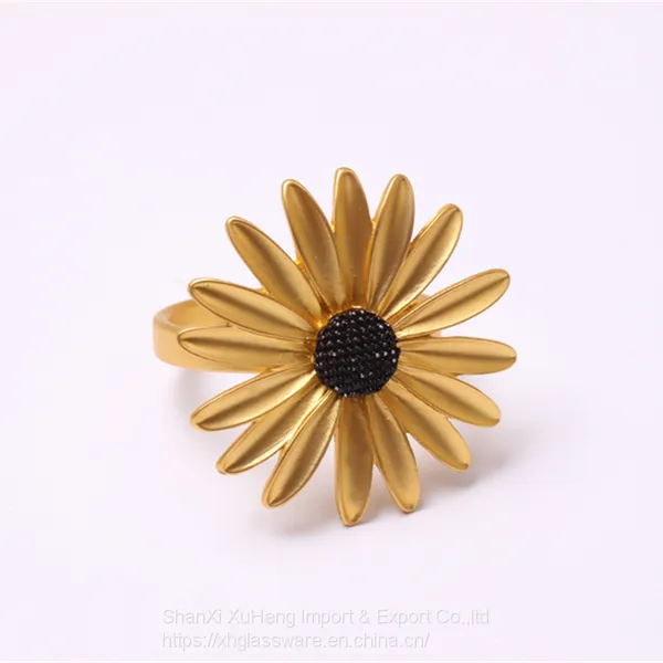 Manufacture Wholesale Wedding Gold Sunflower Napkin Ring For Table Decoration photo-2