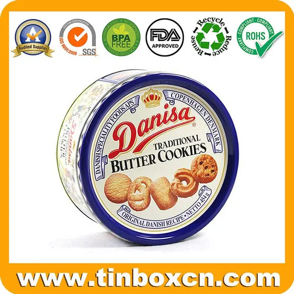 Typical Danisa Round Cookies Tin Can With Vivid Embossing and Custom Printing