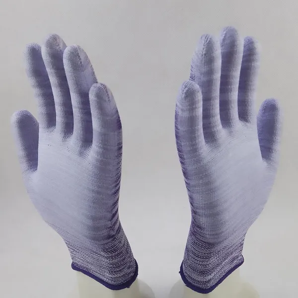 Purple and White Polyester Knitted pu Palm Coated Anti-static Safety Work Gloves photo-4