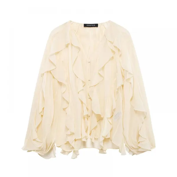 European and American Women's Clothing V-neck Layered Decorative Shirt Long Sleeves Women With Loose Clothes