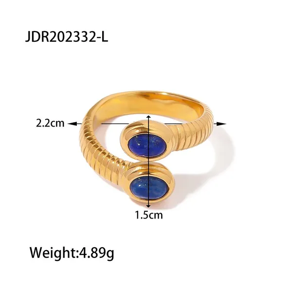 Gold Plated Stainless Steel Natural Stone Ring for Women Blue Irregular Gemstone Statement Ring Waterproof Hypoallergenic Jewelry