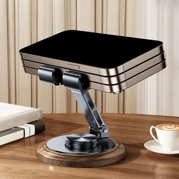 Premium Metal Phone Stand With Wooden Base photo-5