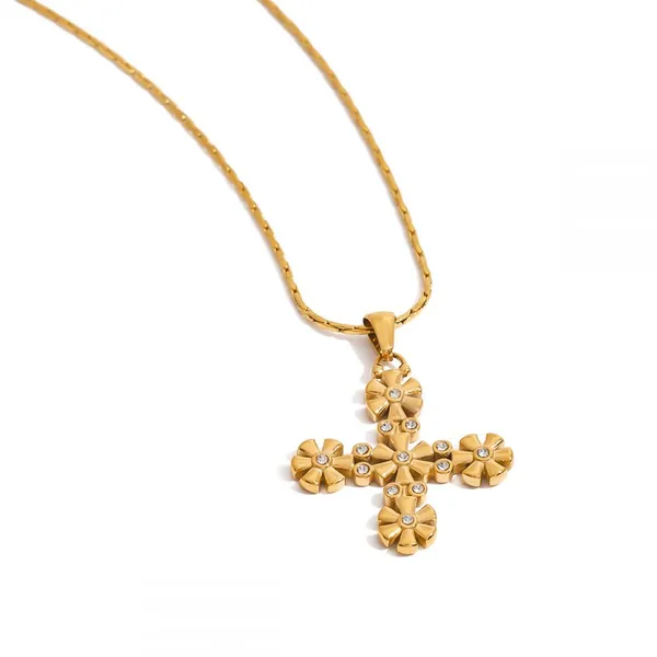 18K Gold Plated Stainless Steel Diamond Zircon Necklace - Non-Fade Fashion Jewelry photo-4