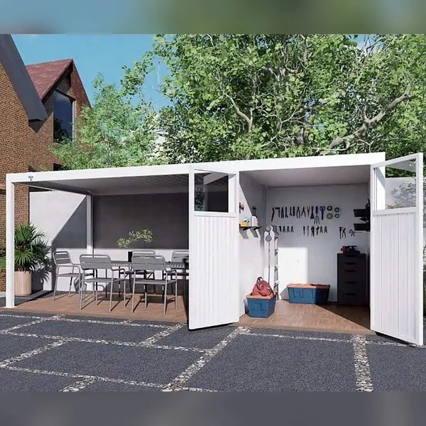 ALUX 3 × 6 m Steel Louvered Pergola With Integrated Outdoor Tool Storage