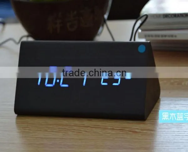 Brand New Design Style Digital LED Black Wooden Wood Desk Alarm Brown Clock Voice Control Reloj Despertador photo-2