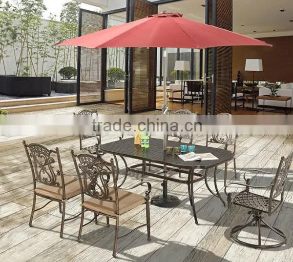 Premium Quality Garden Patio Terrace Deck Cast Aluminum Bronze Living Accents Outdoor Furniture Mosaic Table With Swivel Chairs photo-3