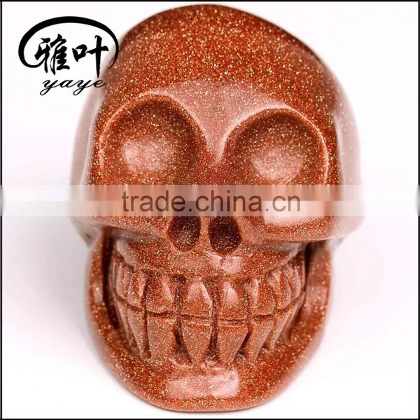 Wholesale 2inch Gold Sand Stone Handcrafts Skull Carving photo-4