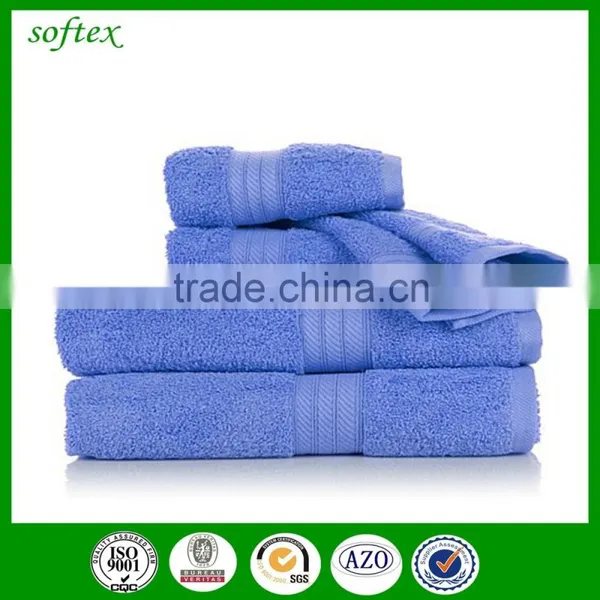 3pcs Solid Color Dobby Border 100% Cotton Bath Towel Set Blue photo-3