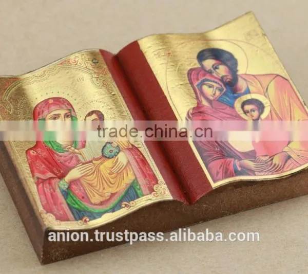 Greek & Russian Orthodox Wooden Icon. Bible Shape. Big Size photo-4