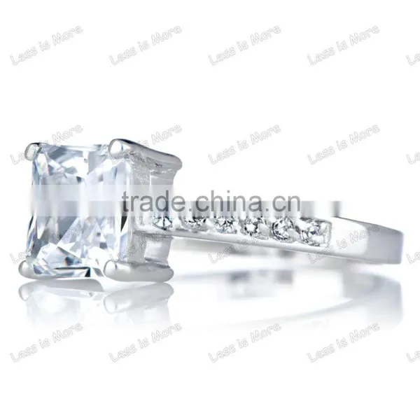 Silver Promise Ring - Clear Princess Cut Big CZ Stone With Colorful Diamond photo-3