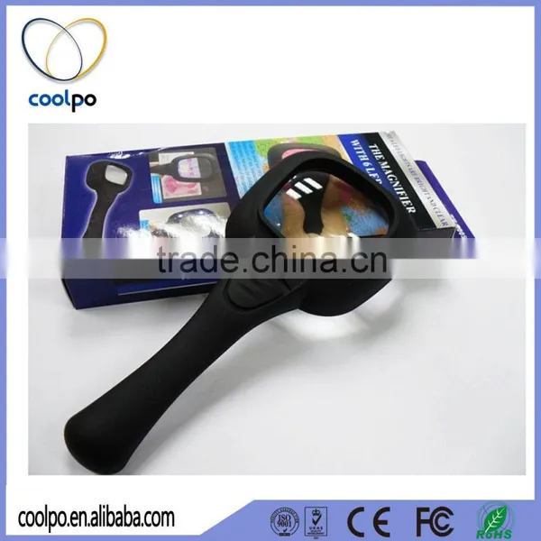 LED UV Lighted Handle Square Magnifying Glass With Stand/led Illumination