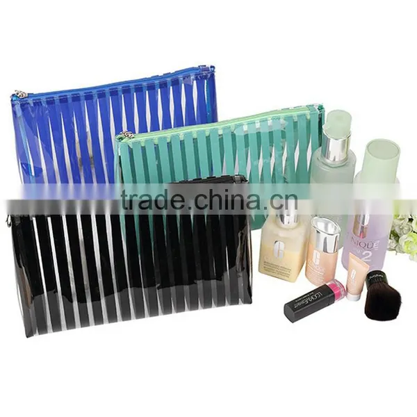 3pcs Stripe PVC Transparent Toiletry Bag Portable Travel Cosmetic Bag Set photo-4
