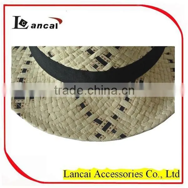 2016 Wholesale Natural and Black Straw Mens' Trilby photo-3