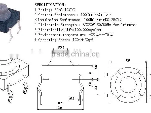 TS*88HS Rubber Tact Switch Cap,8*8*6 PCB 4 Pin Tact Switch^ photo-2