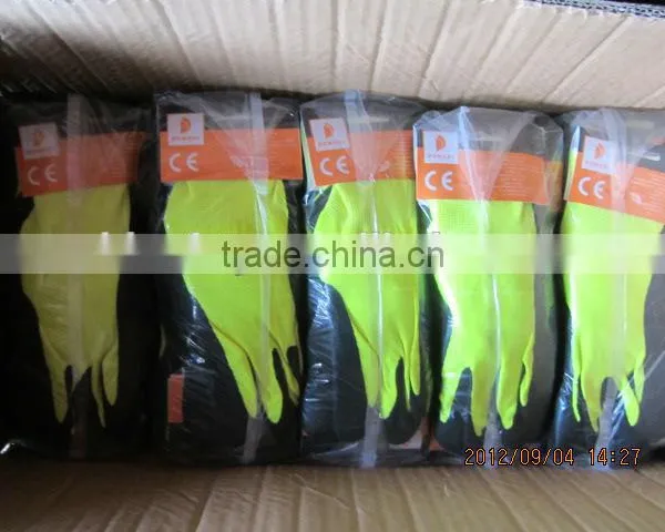 DDSAFETY Hot Sale 13 Gauge Fluorescent Nylon Liner With Black Latex Gloves photo-3