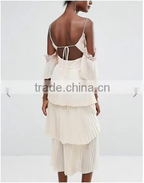 Guangzhou Clothing OEM Embroidered Embellishment Layered Pleated Skirt Dress Patterns Of Latest Fashion Design photo-2