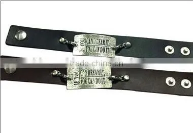 Handmade Square Tag Leather Bracelet With Words Engraved,wholesale Custom Mens Bracelets photo-5