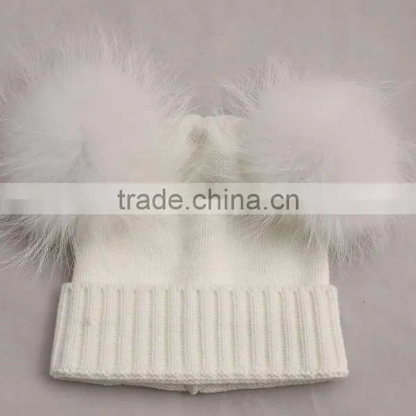 Myfur Christmas Kid Hat Girl Genuine Fur Pom Pom Children Crochet Winter Hat photo-2