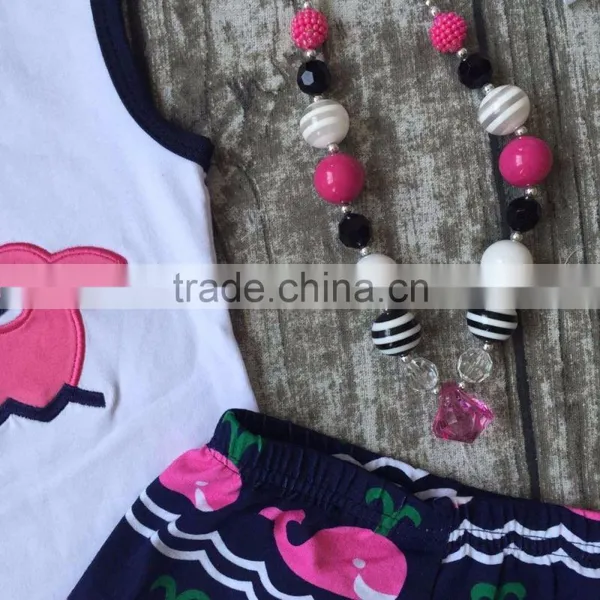 Baby Girls Shorts Sets Boutique Outfit Cute Hot Pink Whale Summer Cotton Chevron Sleeveless Clothes Macth With Necklace and Bow photo-4