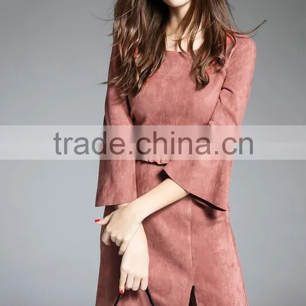 Women's Spring/autumn New Style Slim Fit Suede Dress photo-3