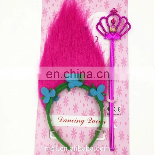2018 New Design Headwear Flower Unicorn Hairband Cospay Troll Headband With Hair for Kids photo-3