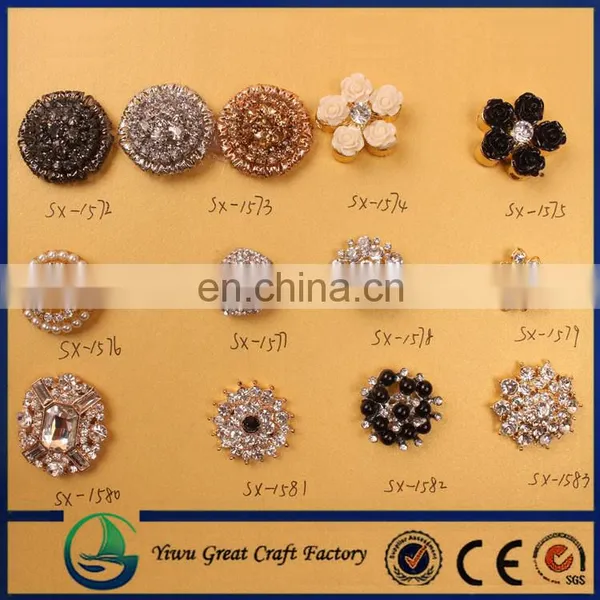 2015 Fashion Silver Crystal Rhinestone Pearl Button With Metal Base photo-2