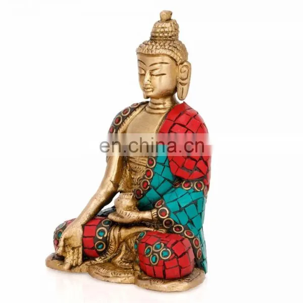 Buddha Statue Buddhism Tibet Medicine Brass Turquoise God Idol Tibetan Sakyamuni Brass Tibetan Medicine Blessing Buddhism Art photo-2
