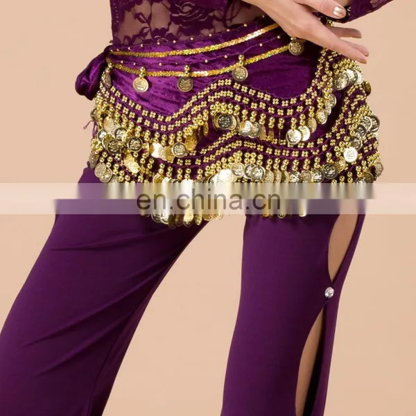 Egyptian Style Gold Coins Velvet Top Quality Belly Dance Hip Scarf Belt Y-2030# photo-2