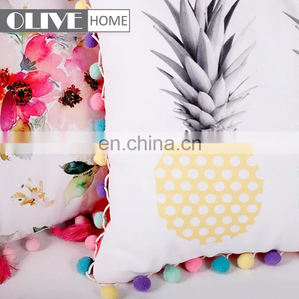 Pineapple Digital Print Pillows Decorative Cushion Covers Pillowcases With Pompom photo-5