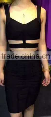 Summer Dress 2015 New Strap Two Piece Set Women Gray Black White Elegant Bodycon Celebrity Bandage Dresses Bandage Bodycon Women photo-3