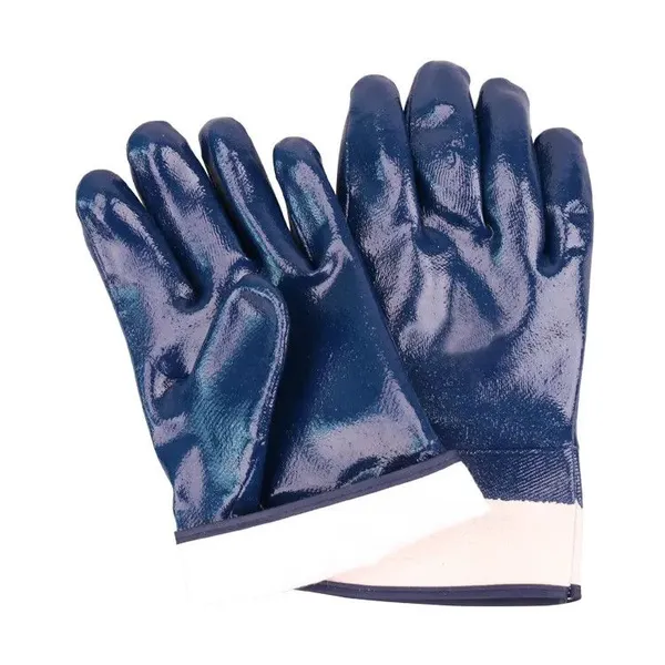 Oil and Gas Resistant Cotton Jersey Liner Safety Cuff Nitrile Rubber Coated Heavy Duty Industrial Rubber Gloves photo-3