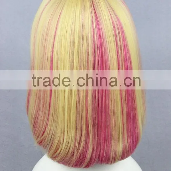 Cheap Wholesale High Quality 35CM Short Colorful Blonde Rose Red Women Lolita Party Wig photo-4