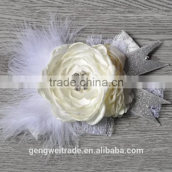 Factory Hot Sale Stain Chiffon Rosette Flower Girls Headwear Handmade Lace Elastic Headbands for Kids photo-5