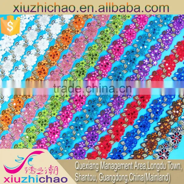 T0105-4A Factory Sale Polyester Sequins Embroidery Lace Trims Dress Decoration