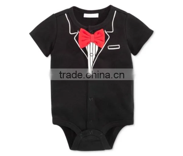 New Design Baby Boys Special Funny Print Short Sleeve Bow Tie Romper photo-2