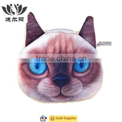 New Style Cute Gray Cat Face Zipper Case Coin Kids Purse Wallet Makeup Bag Pouch photo-6