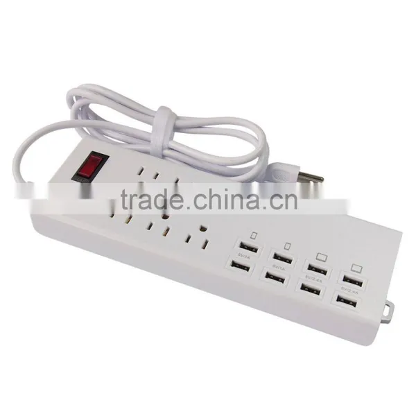 HUNDA OEM/ODM Service 5.9ft White US Plug 6 Outlet Portable Power Socket With 8 USB Charger for Wifi Router Modem photo-2